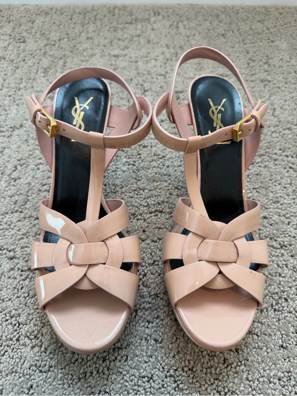 Authentic YSL Saint Laurent Tribute Platform Patent Leather Heels Sz 38.5